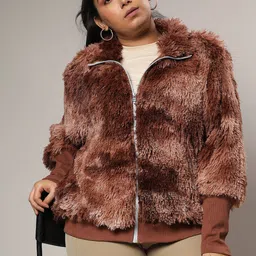 Instafab Plus Mock Collar Faux Fur Trim Detail Windcheater Bomber Jacket-image-64