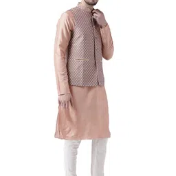KISAH Men Mauve Kurta with Churidar & Nehru Jacket image 4
