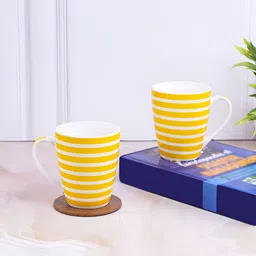 UPC Yellow & White Printed Ceramic Glossy Mugs Set of Cups and Mugs image 3