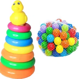 Baby Premium Multicolour 12 Balls and stacking 7 rings toy for Kids Pool Pit/Ocean Ball Without Sharp Edges Soft Balls for Toddler Play Tents & Tunnels Indoor & Outdoor Bath Toy (Multicolor) Bath Toy-16