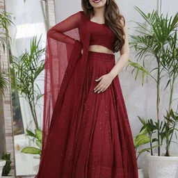FABPIXEL Embroidered Sequinned Semi-Stitched Lehenga & Unstitched Blouse With Dupatta image 2