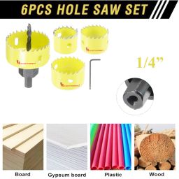 MAF MHS600 Holesaw Set Hole Cutter Kit 1/4" 6-Piece Heavy-Duty Drywall Yellow Finish 6-Piece Heavy-DutyDrill Bit Set-image-45