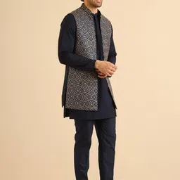 KISAH Men Embroidered Sequinned Long Sleeves Kurta Jacket Trouser Set image 3