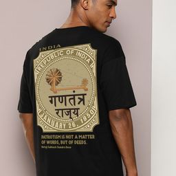 Kook N Keech Black Typography Printed Cotton Oversized Casual T-shirt-image-73