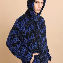 HIGHLANDER Self Design Long Sleeves Hood Oversized Front Open Sweatshirt image 4