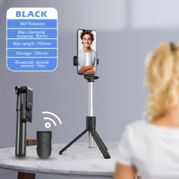 PunnkFunnk R1 Selfie Stick Tripod with Wireless Remote, Compatible with All Smartphones Bluetooth Selfie Stick image 2
