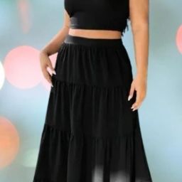 Women Solid Layered Black Skirt-image-5