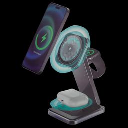 stuffcool Rover 18W 3-in-1 Wireless Charger for iOS, Android, Smart Watch and TWS Earbuds (Foldable Design, Black)-18