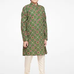 Jeetethnics Boys Green Ethnic Motifs Printed Kurta with Pyjamas image 5