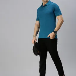 ONN Men Teal Solid Polo Collar Regular Fit  T-shirt-image-10