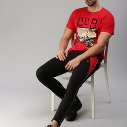 ONN Men Red Graphic Printed Pure Cotton T-shirt-image-74