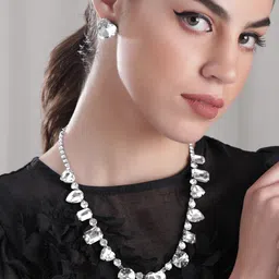 Rubans Voguish Rhodium-Plated Crystal Studded Jewellery Set-20