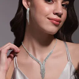 Rubans Rhodium-Plated Crystal Studded Jewellery Set-12