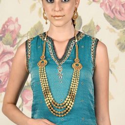 ODETTE Gold-Toned Ornate Pearl Studded Jewellery Set-image-17