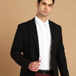 Men Solid Single Breasted Formal Blazer-image-9