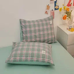 JC HOME Lime Green 4 Pcs Checked Bedding Set image 3