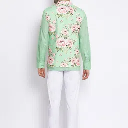 Hangup Men Mandarin Collar Rolled Up Sleeves Kurta With Pyjama And Printed Nehru Jacket image 5