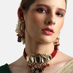 Anouk Red Gold-Plated Stone-Studded Chocker & Drop Earrings image 5
