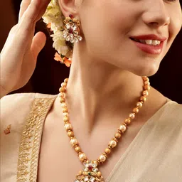 Rubans Gold-Plated Stone-Studded & Artificial Beaded Jewellery Set-19