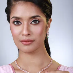 Jazz and Sizzle Rose Gold-Plated Green & White AD StuddedJewellery Set image 5