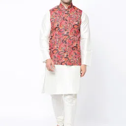 Kaifoo Men Multicoloured Printed Woven Nehru Jacket image 4