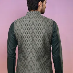 KISAH Men Printed Nehru Jacket With Pocket Square image 2