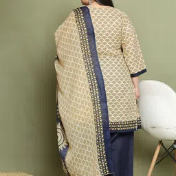 Rajnandini Plus Size V-Neck Ethnic Motifs Printed Straight Kurta with Salwar & Dupatta image 3