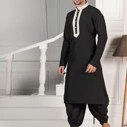 KISAH Men Mirror Work Mandarin Collar Regular Kurta With Dhoti Pants Set image 3
