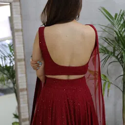FABPIXEL Embroidered Sequinned Semi-Stitched Lehenga & Unstitched Blouse With Dupatta image 4