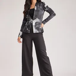 FableStreet Abstract Printed Satin Shawl Collar Open Front Jacket image 4