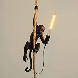 Hanging Monkey Pendant Hemp Rope Ceiling Light Fixture (Black) Bulb Not Included Chandelier Ceiling Lamp-image-12