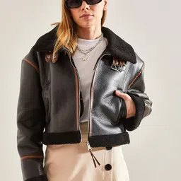 BIANCO LUCCI Spread Collar Crop Open Front Jacket image 3