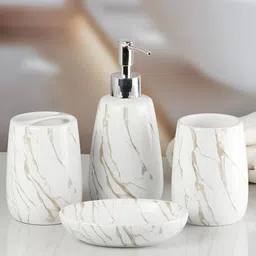 Kookee White 4 Pieces Abstract Ceramic Bath Accessories Set image 1