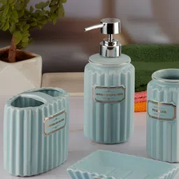Kookee Blue 4 Pcs Textured Ceramic Bath Accessories Set image 5