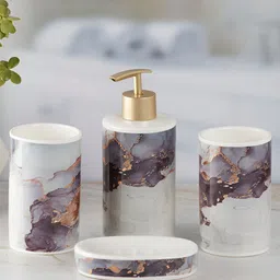 Kookee Blue & Grey 4Pcs Abstract Ceramic Bath Accessories Set image 4