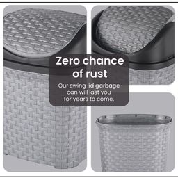 Kuber Industries 3-Pcs Grey Textured Check Dhakkan Pedal Dustbin - 7 Ltrs image 5