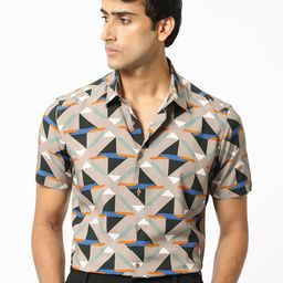 RARE RABBIT Men Radium Slim Fit Geometric Printed Shirt-image-3