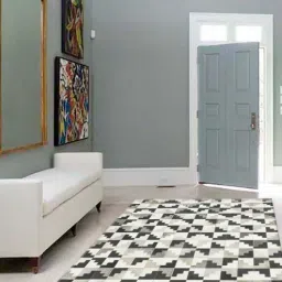 dazzhome Grey & Off White Hair On Leather Checkered Hand Woven 8ftX10ft Carpet-picture-5