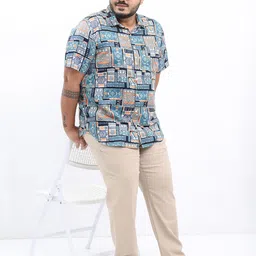 HIGHLANDER Men Plus Size Printed Casual Cotton Shirt-11