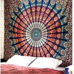 Blue Twin Mandala Tapestry Wall Hanging Indian Cotton Tapestries Bedspread Picnic Beach Throw Blanket Wall Art Hippie Tapestry Bed Cover (Navy Blue, Twin) Blue Twin Mandala Tapestry Tapestry-image-20