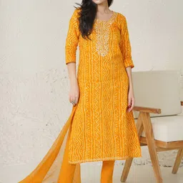 KALINI Bandhani Printed Thread Work Kurta with Trousers & With Dupatta image 5