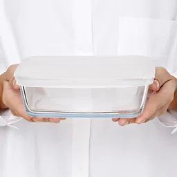 BOROSIL Transparent Microwave Safe Borosilicate Glass Square Baking Dish with Lid 800 ml image 2