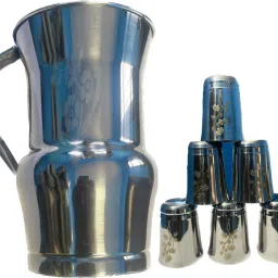 Fancy Stainless Steel Laser printed Jug with 6 pcs Glass Set Jug Glass Set-image-47