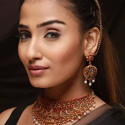 Anouk Women Gold-Plated Stone-Studded & Beaded Jewellery Set-49