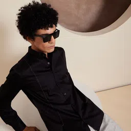DENNISON Smart Band Collar Long Sleeve Cotton Shirt-image-53