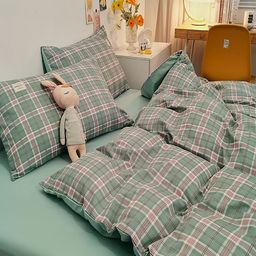 JC HOME Lime Green 4 Pcs Checked Bedding Set image 2