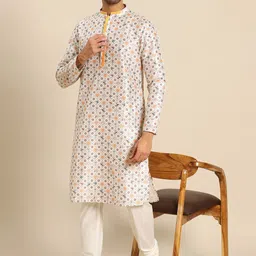 KISAH White Floral Embroidered Kurta with Churidar-image-33