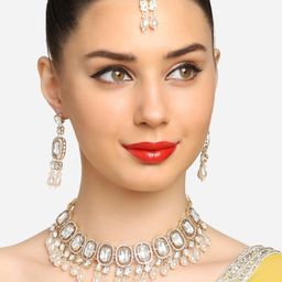 Zaveri Pearls Gold-plated Stone-Studded & Beaded Jewellery Set-17