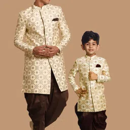 VASTRAMAY Ethnic Motifs Woven Design Slim Fit Sherwani Set-picture-40