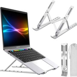 SOFRONICS Laptop Stand with Carry Pouch, Adjustable, Ergonomic, Foldable, Anti-Slip Aluminium Desk Stand Laptop Stand with Adjustable Height Compatible with Universal Laptops-image-64
